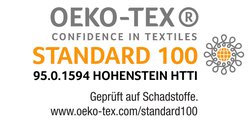 Öko-Tex® Standard 100 gewährleistet hautfreundliche Inhaltsstoffe.