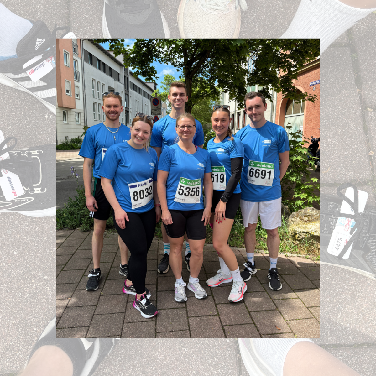 6 Personen mit gleichfarbigen Laufshirts