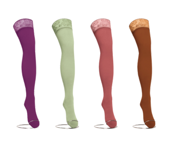 4 farbige Strümpfe, die bis zum Oberschenkel reichen