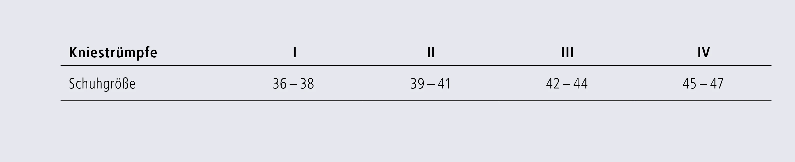 Größentabelle Ofa 365 Spezialstrümpfe